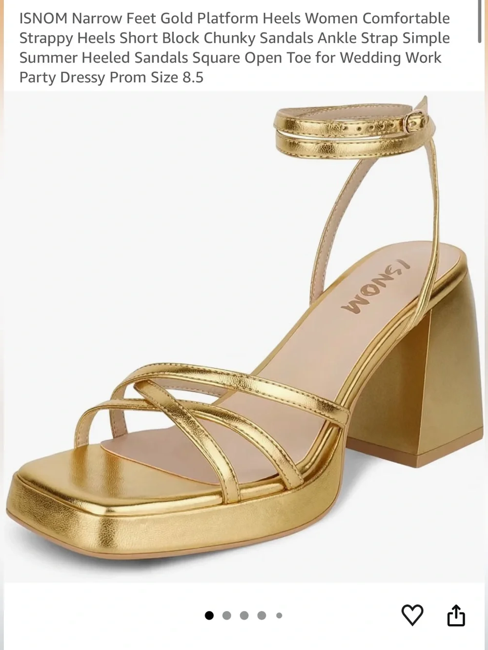 Gold Platform Block Heel Sandals with Ankle Strap